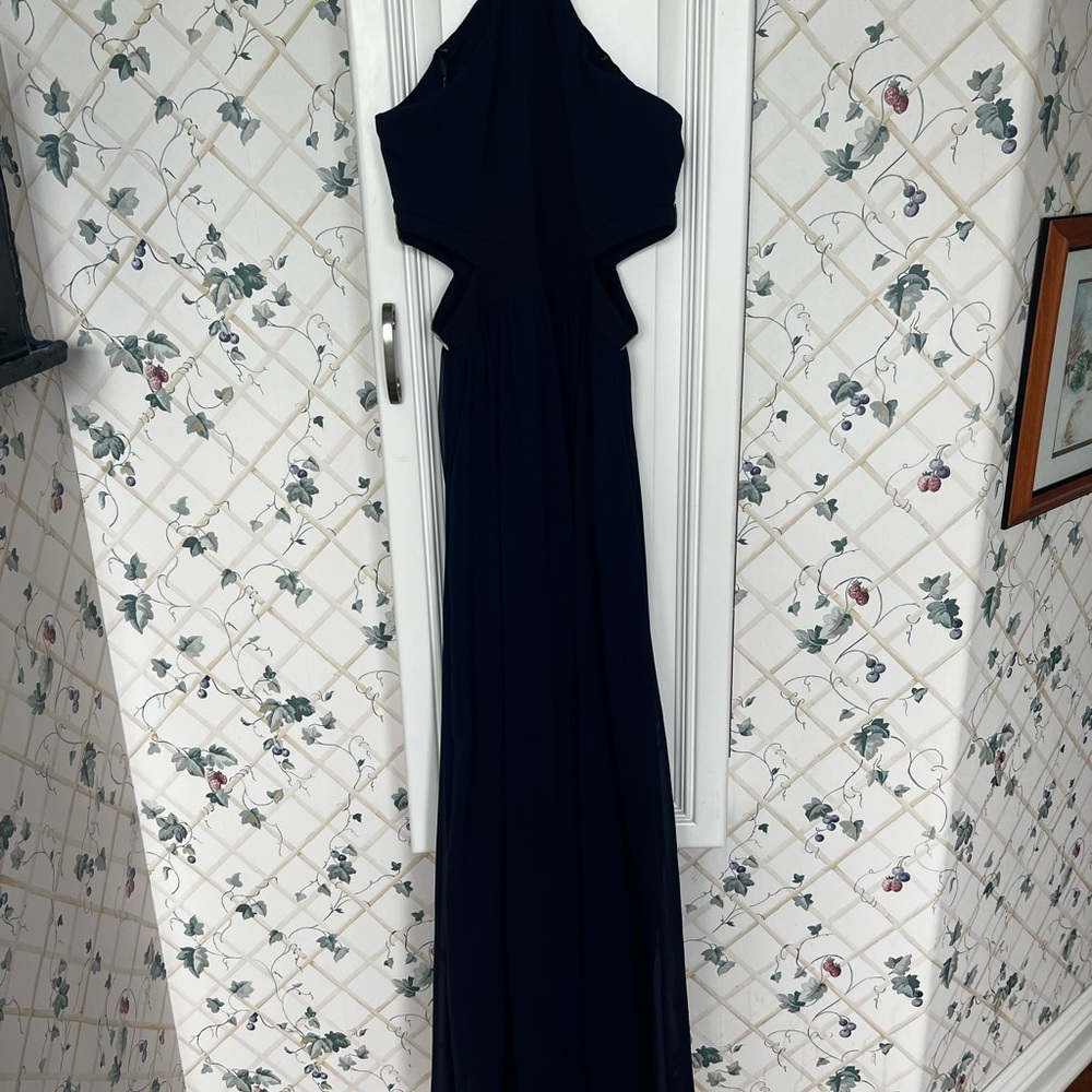 CLEARANCE Women’s Size 3 Navy Blue Full Length Cut Out Prom Dress W Faux Pearls - Picture 6 of 15